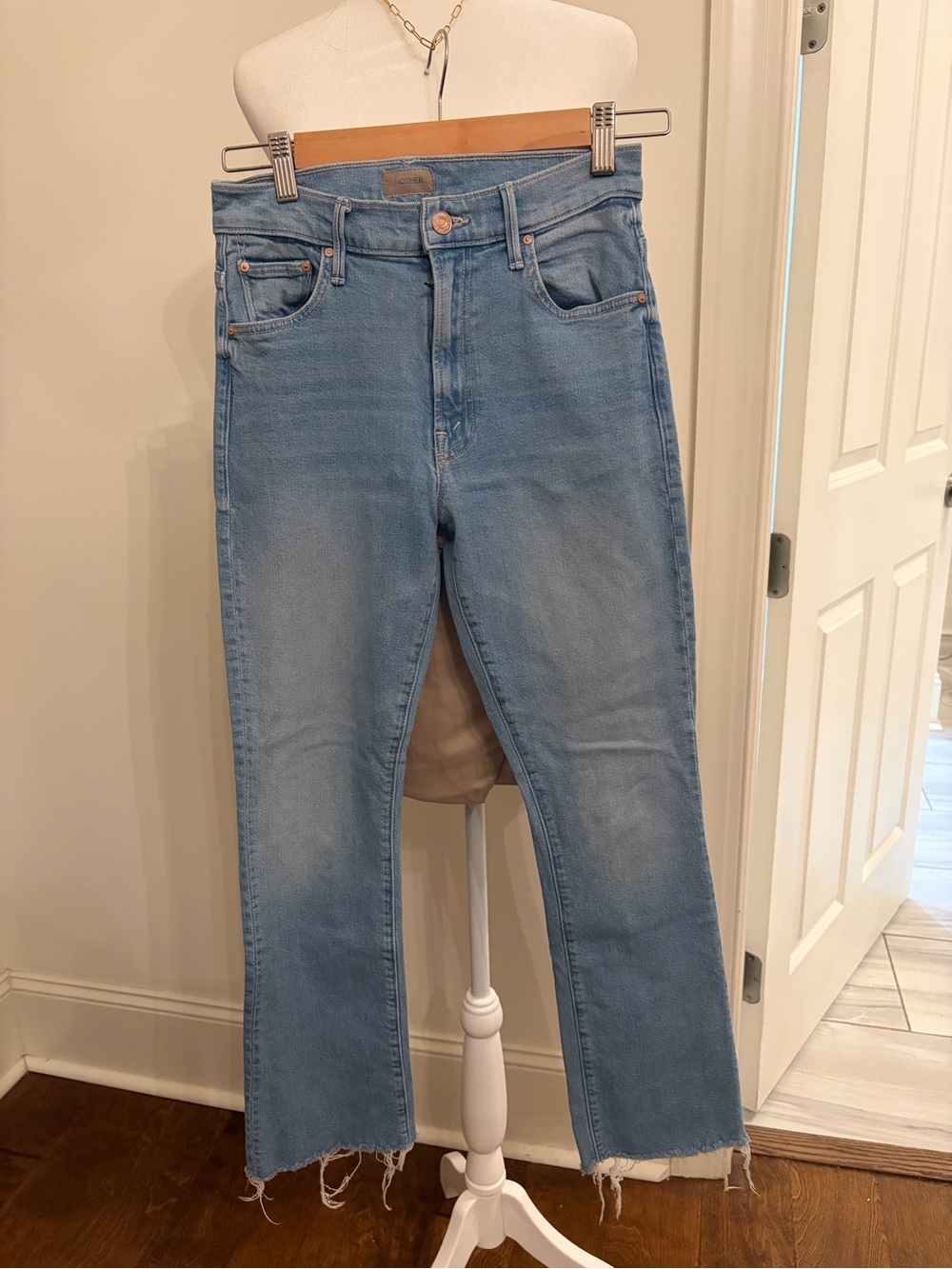 MOTHER Light Blue High-Rise Cropped Straight Jeans